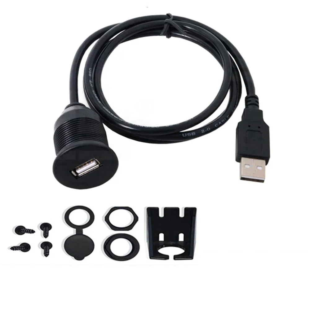 1m Waterproof USB 2.0 Male to Female Flush Mount Car Extension Cable Wire Truck Boat Motorcycle Dashboard Dashboard Board Panel