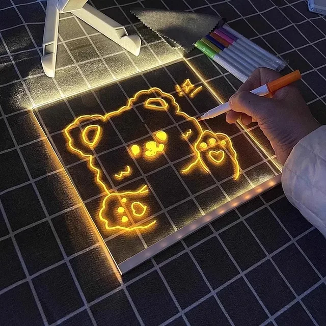 Glow Drawing Board Kids DIY Reusable Educational Toy Light Up Doodle Pad Children Schedule Recording Creative Gift Message Board 5