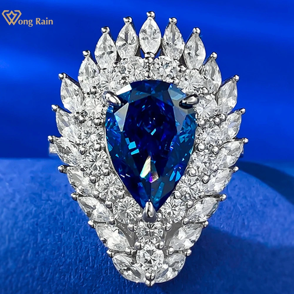 

Wong Rain Luxury 100% 925 Sterling Silver 8*12MM Pear Cut Sapphire High Carbon Diamond Gemstone Ring Cocktail Party Fine Jewelry