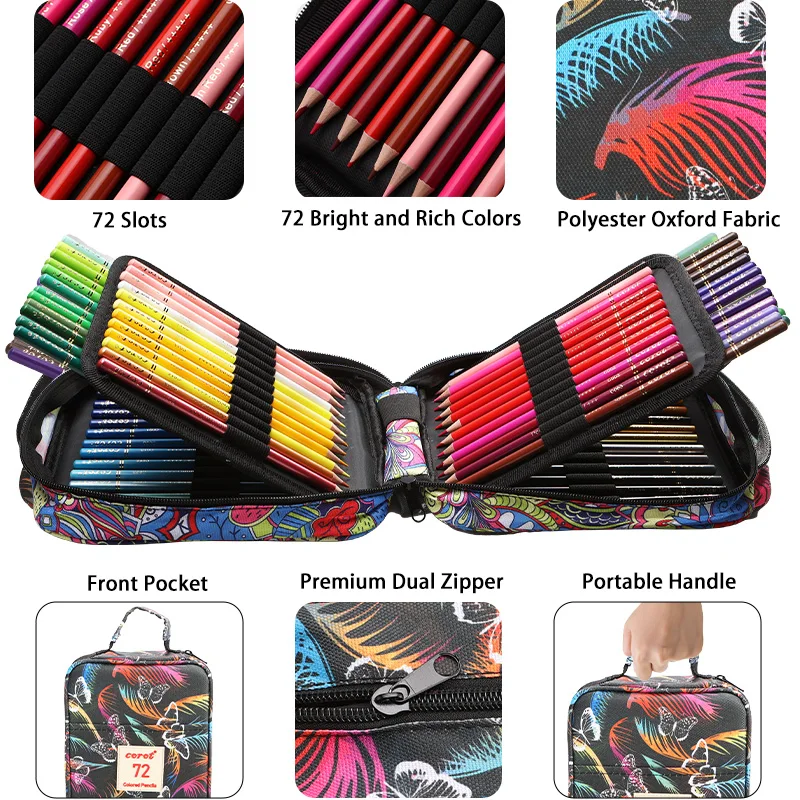 76pcs 검은 나비 컬러 연필 세트 성인 색칠을위한 케이스, 그리기, 스케치, 블렌딩을위한 금속 연필 키트