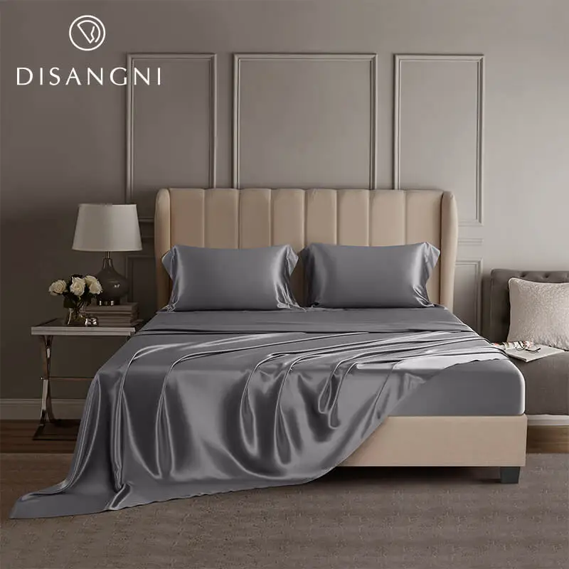 DISANGNI 22 Momme 100% Mulberry Silk Bedding Set - 4-Piece Luxury (2 Pillowcases, 1 Fitted Sheet, 1 Flat Sheet) - 6A Grade Natur 6