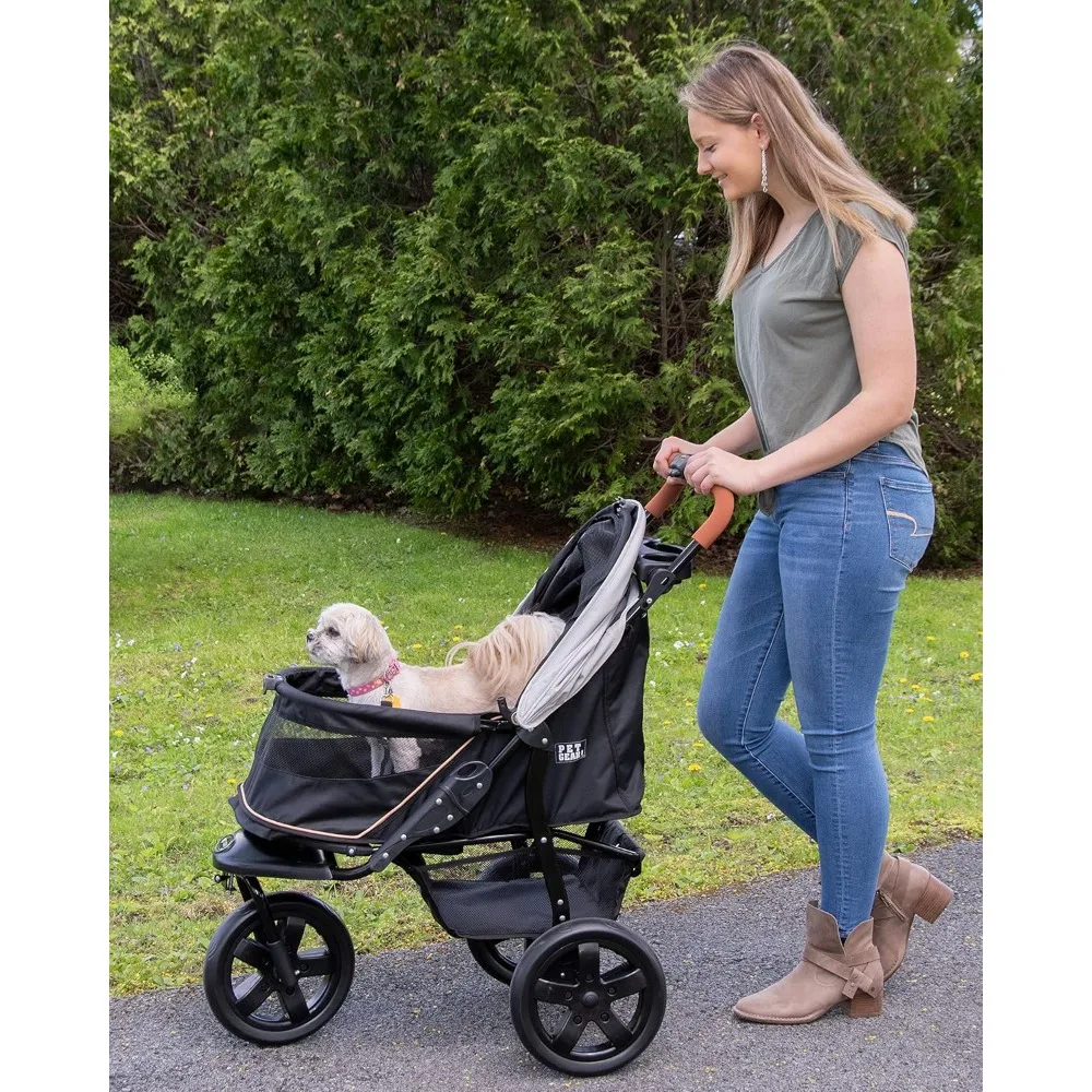 Pet Gear No-Zip AT3 Pet Stroller for Cats/Dogs, Zipperless Entry, Easy One-Hand Fold, Jogging Tires, Removable Liner, Cup