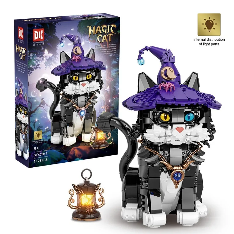 New in Magic Cat Building Blocks Cool And Hats Eyes Can Change Color Assembe Model Collector ornament Set For Kids Gift 2