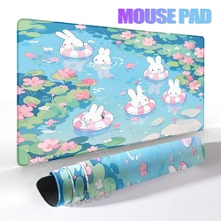Pink Flower Rabbit XXL Desk Mat - Cute Anime - Inspired Office Accessory - 300x600MM (Pattern - 03)