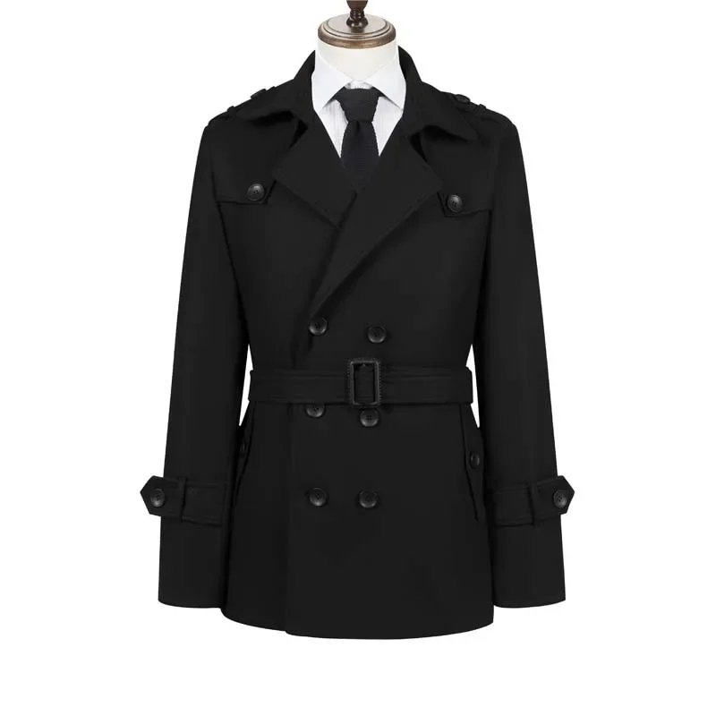 Autumn/Winter Men's Double-Row Buckle Workwear Medium-Length Woolen Overcoat Jacket Versatile Casual Top