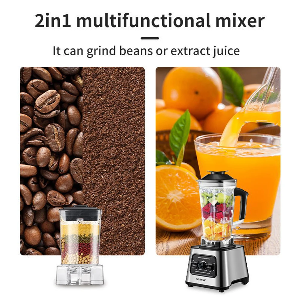 Professional Food Blender For Kitchen 2L Ice Crusher Multi-Purpose Nut Grain Mixer Coffee Bean Grinder 6000W 220V