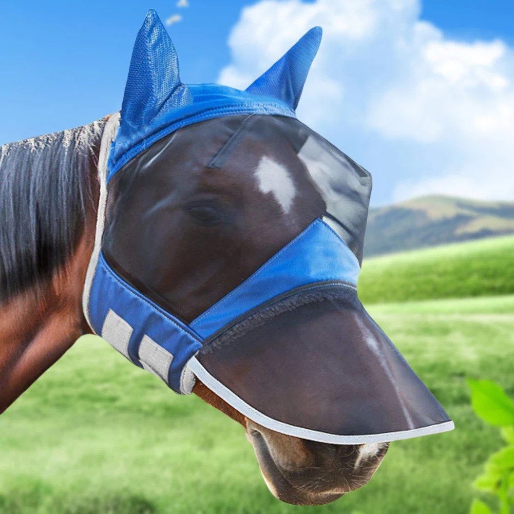Horse mask Anti-Mosquito Horse Full Face Protection Anti-Worms Mesh Mask with Nasal Cover Riding Equestrian Equipment