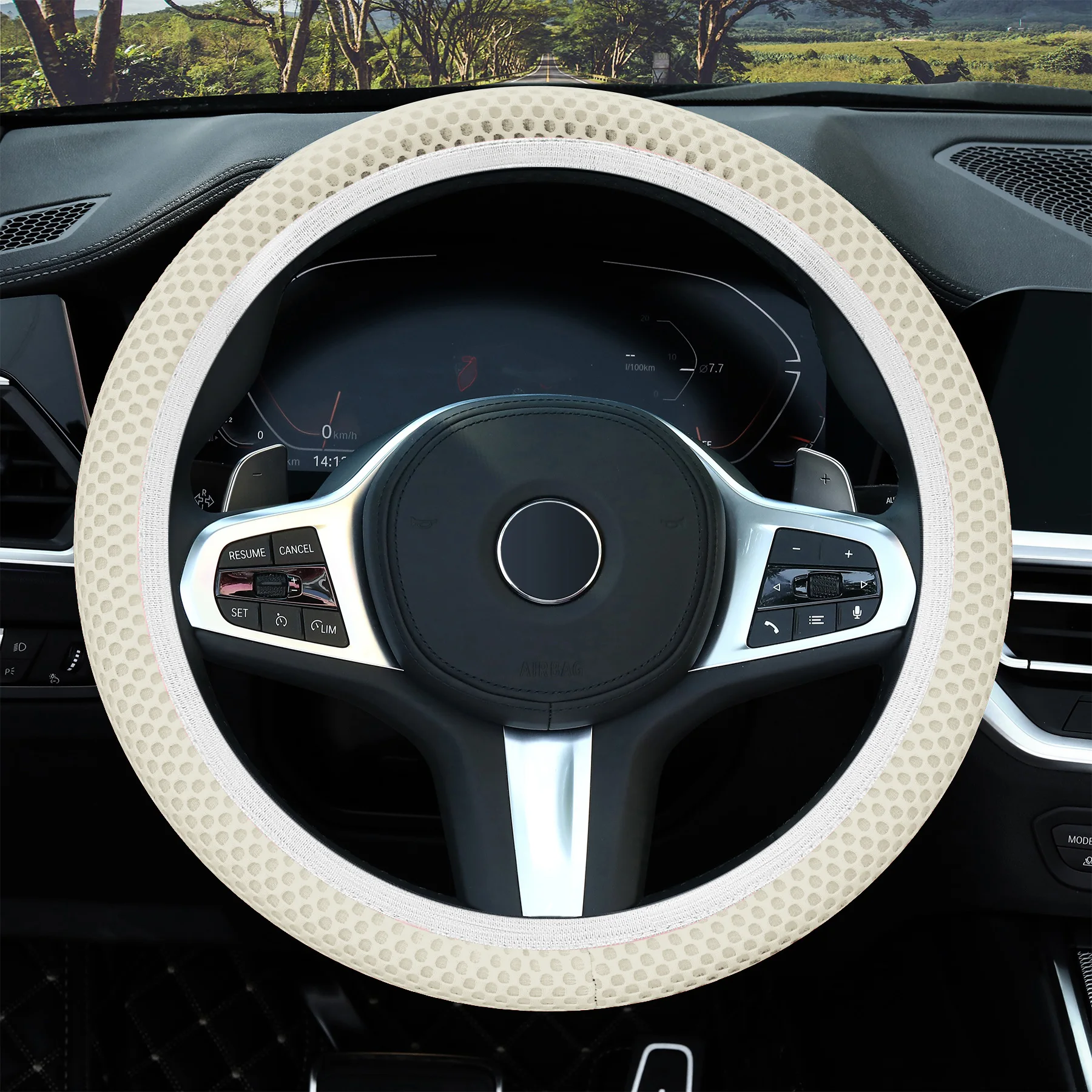 Steering Wheel Cover Universal Car Summer Ice Silk Breathable Non-slip Elastic Mesh