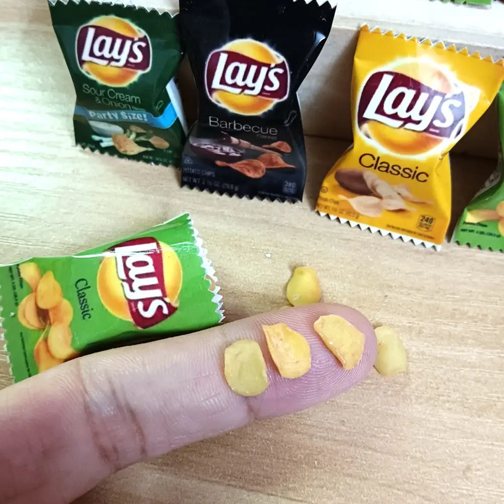 NEW 2Bag with Chips 1/6 Scale Dollhouse Miniature Fried Chips Mini Pretend Food for Blyth Barbies BJD Doll House Toys 5