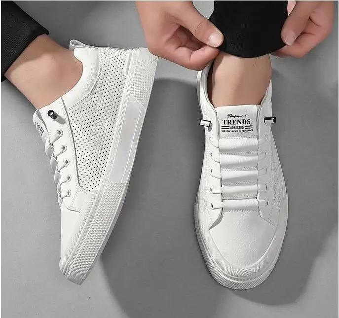 New Shoes for Men Genuine Leather Casual Shoes Street Trend Flat Skateboard Shoes Summer Breathable Cow Leather Sneaker 4