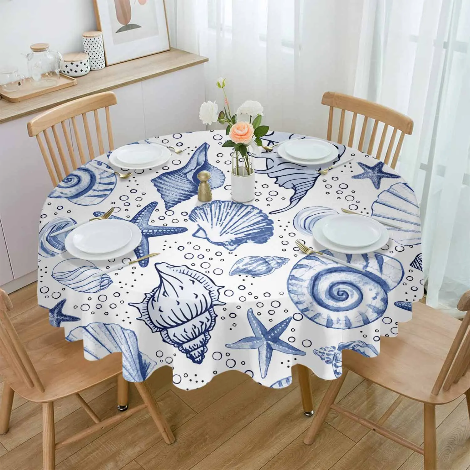 

Ocean Starfish Shell Table Cloth Waterproof Wedding Holiday Tablecloth Coffee Table Decor Table Cover