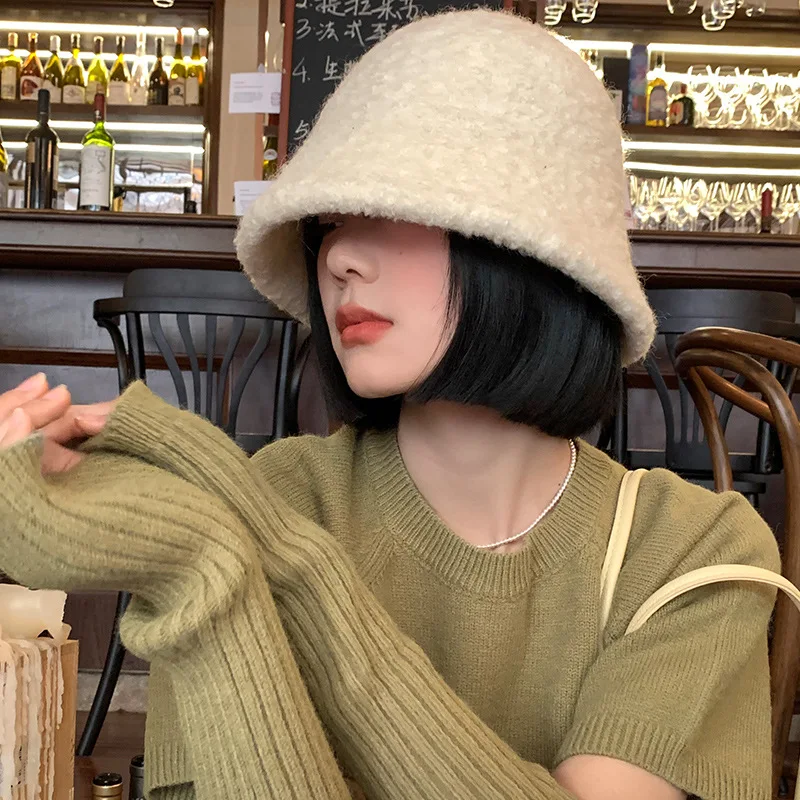 

Woolen Cap Hat Women Autumn-winter Woolen Warm Fisherman Face Small Beige Hatbucket Sombrero Fedora Straw Beach