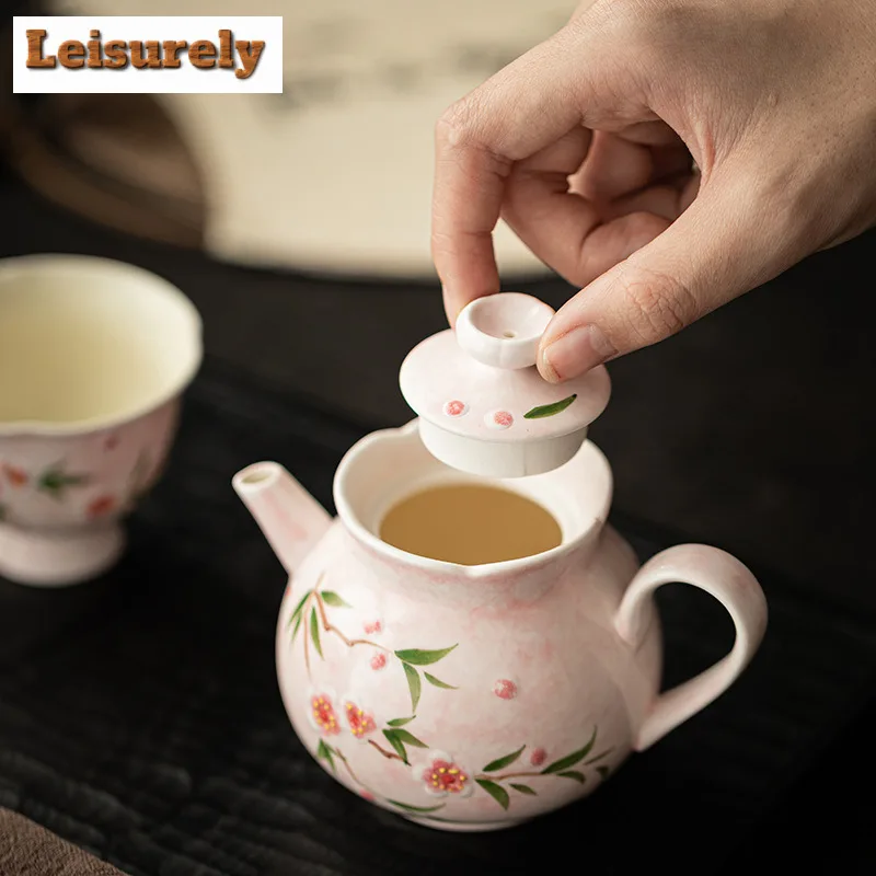 200ml Hand-painted Peach Blossom Bud Teapot Japanese Tea Infuser Pot Tea Soaking Kettle With Ball Hole Puer Drinkware Craft Gift