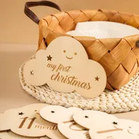 8pcs/set Wooden Baby Milestone Cards Cute Cloud Shape Milestone Memorial Monthly Baby Commemorativenir Newborn Photo Accessories 5
