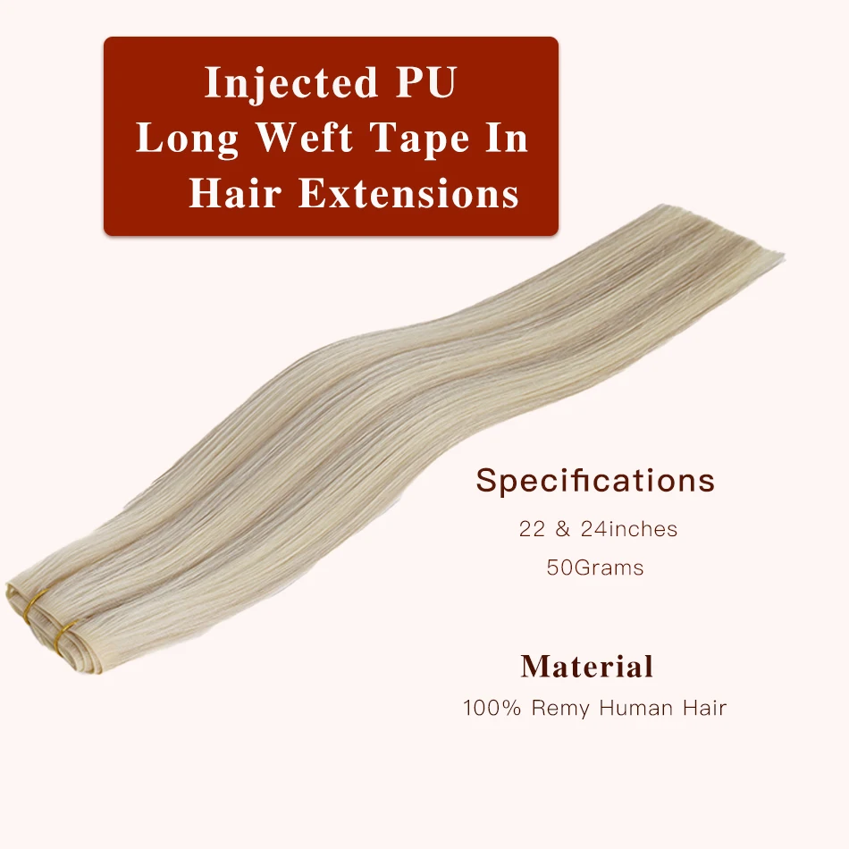 테이프 인 웨프트 헤어 익스텐션 인모 50g 인젝티드 PU 롱 웨프트 테이프 인 헤어 익스텐션 리얼 인모 심리스 테이프 인 웨프트
