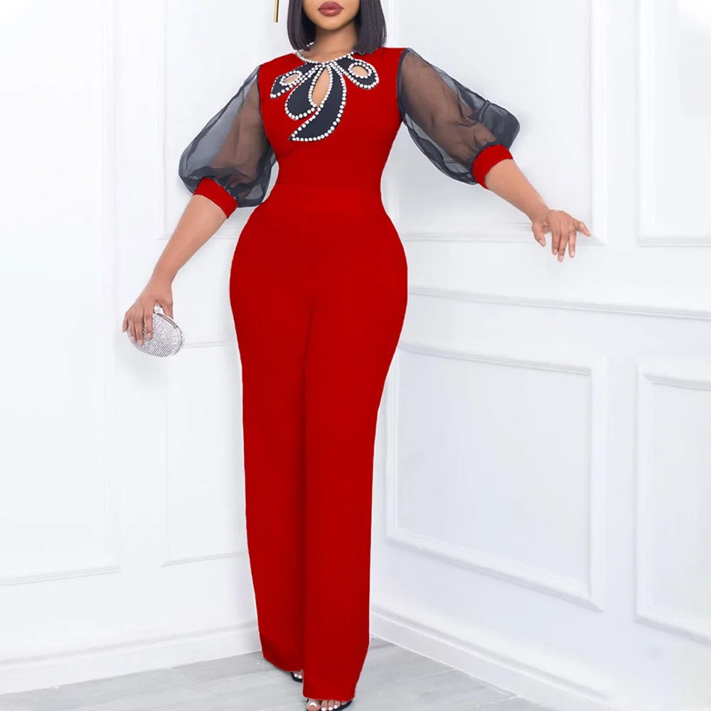 

Elegant Jumpsuits & Rompers for Women Round Neck Half Sleeve Diamond High Waisted Bodycon Fashion Ladies Birthday Party Overalls