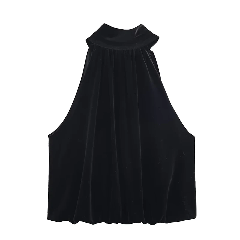 Women's Top New Summer Sleeveless Bow Decorative Black Velvet Top Sexy Personality Versatile Chic Elegant Short Tops ﻿