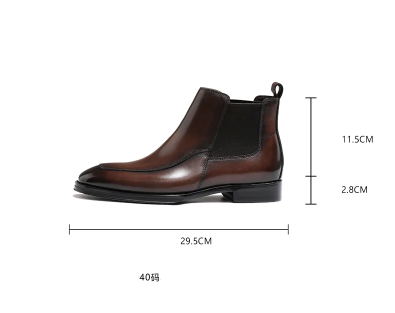 Britische Chelsea-Stiefel für Herbst und Winter, kurze Stiefel mit quadratischer Spitze, Oberschicht aus Rindsleder, formelle High-Top-Lederstiefel für Herren – Detail 14