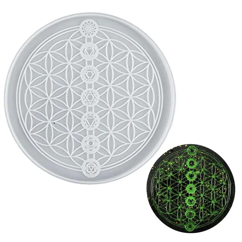 

DIY Crystal Epoxy Mold Round Coaster Hollow Out Flower Tray Cup Flower Of Life Drip Silicone Mold For Epoxy Resin Casting