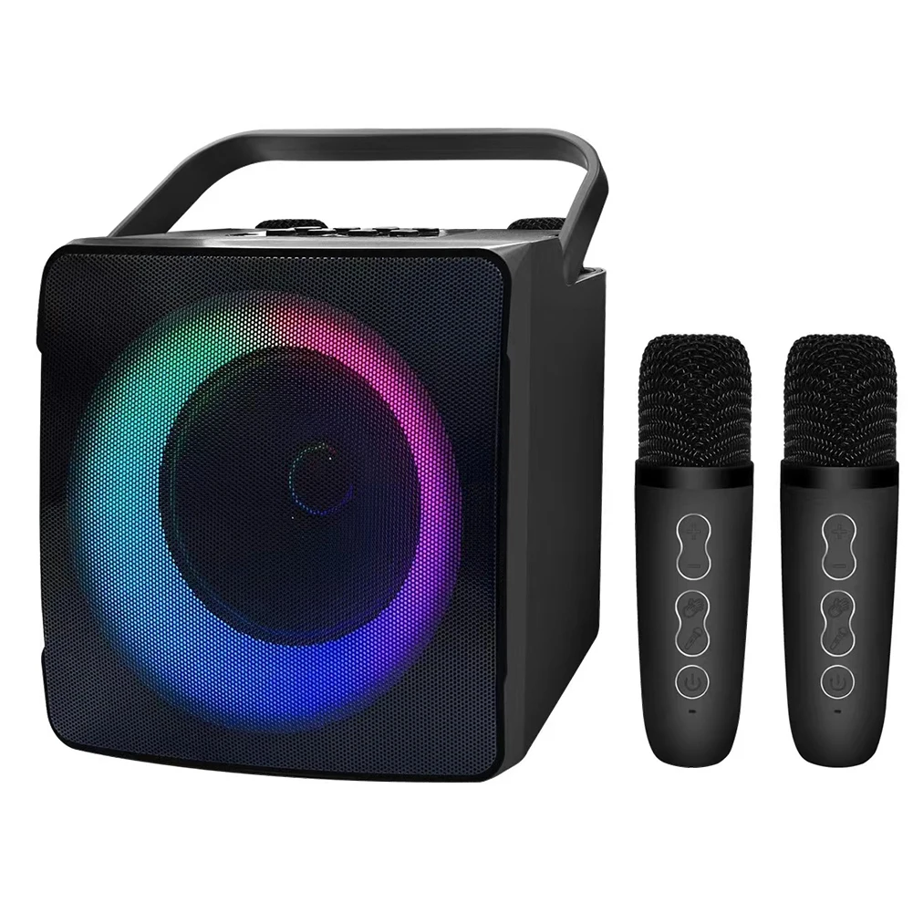 RGB Light Center Audio Dual Wireless Microphone Bluetooth-compatible Kids  Karaoke 10W Microphone Machine HiFi for Birthday Party