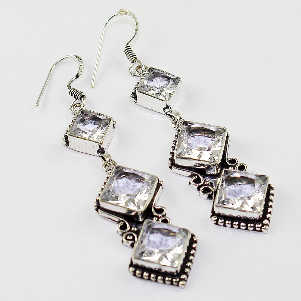 Orecchini Topas Bianchi Argento Sovrapposti Su Rame, 75Mm, E1237