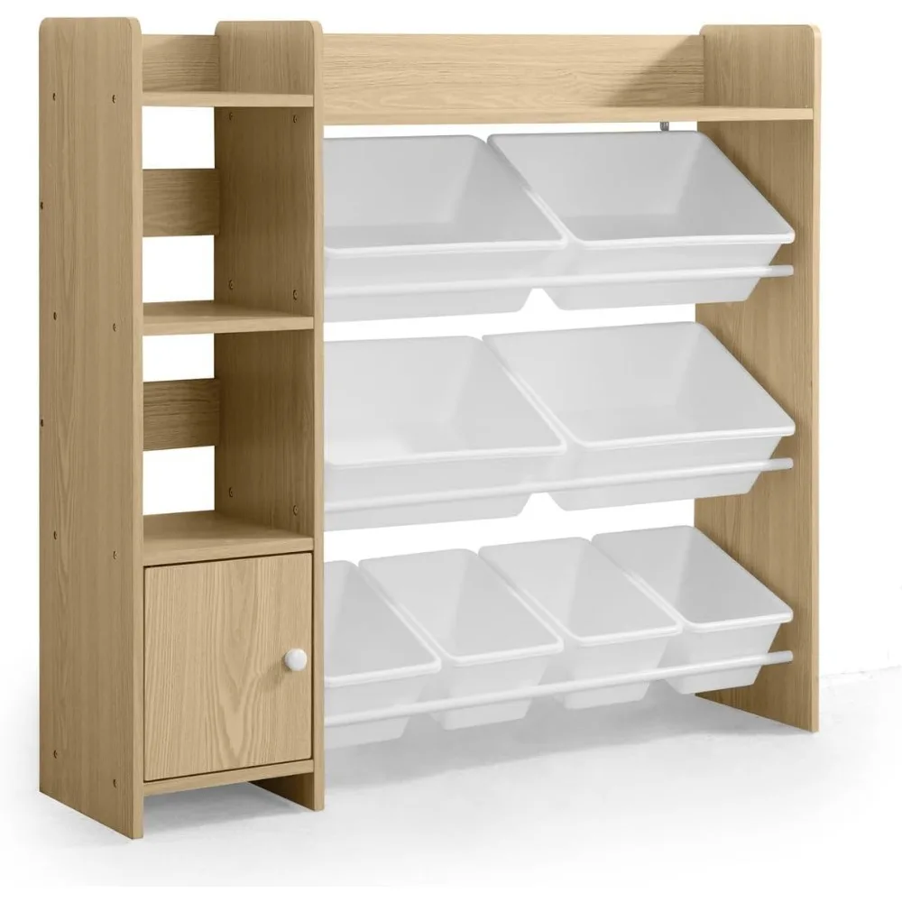Toy Organizer with 8 White Plastic Bins,Storage Cabinet for Messy Items,Perfect Toy Storage Solution,for Toddler Room Organizers 3
