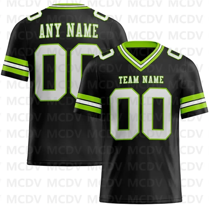 

Custom Black White-Neon Green Mesh Authentic Football Jersey Short Sleeves Athletic Tee Shirts Unisex Top streetwear