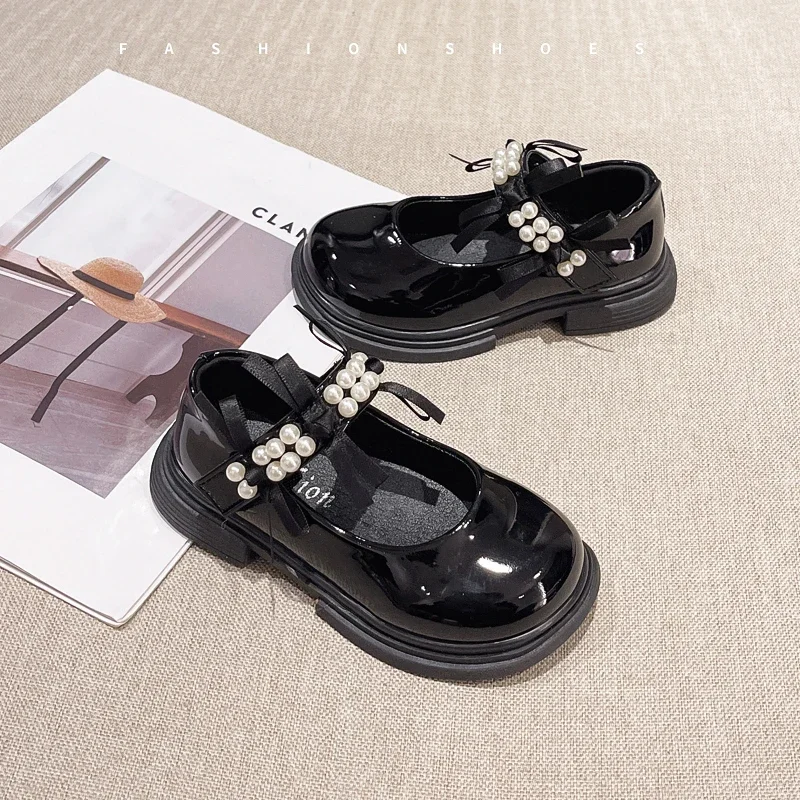 Girls Leather Mary Jane Shoes Glossy Princess Dress