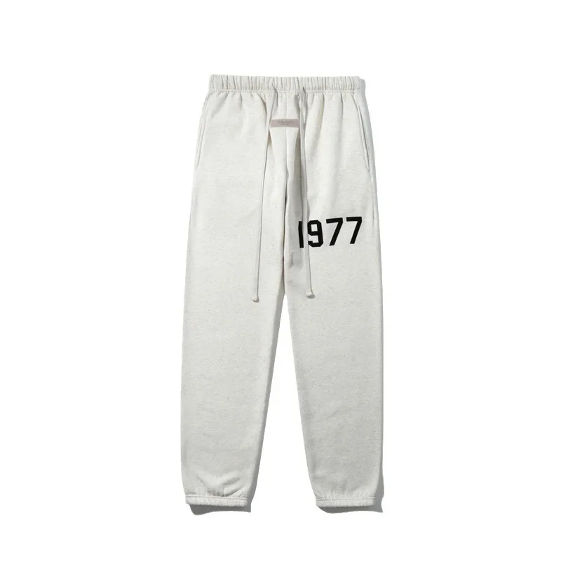 Essential American Style High Street 1977 Flocking Printing Fleece-Lined Casual Versatile Loose Fit Men's Trousers 5