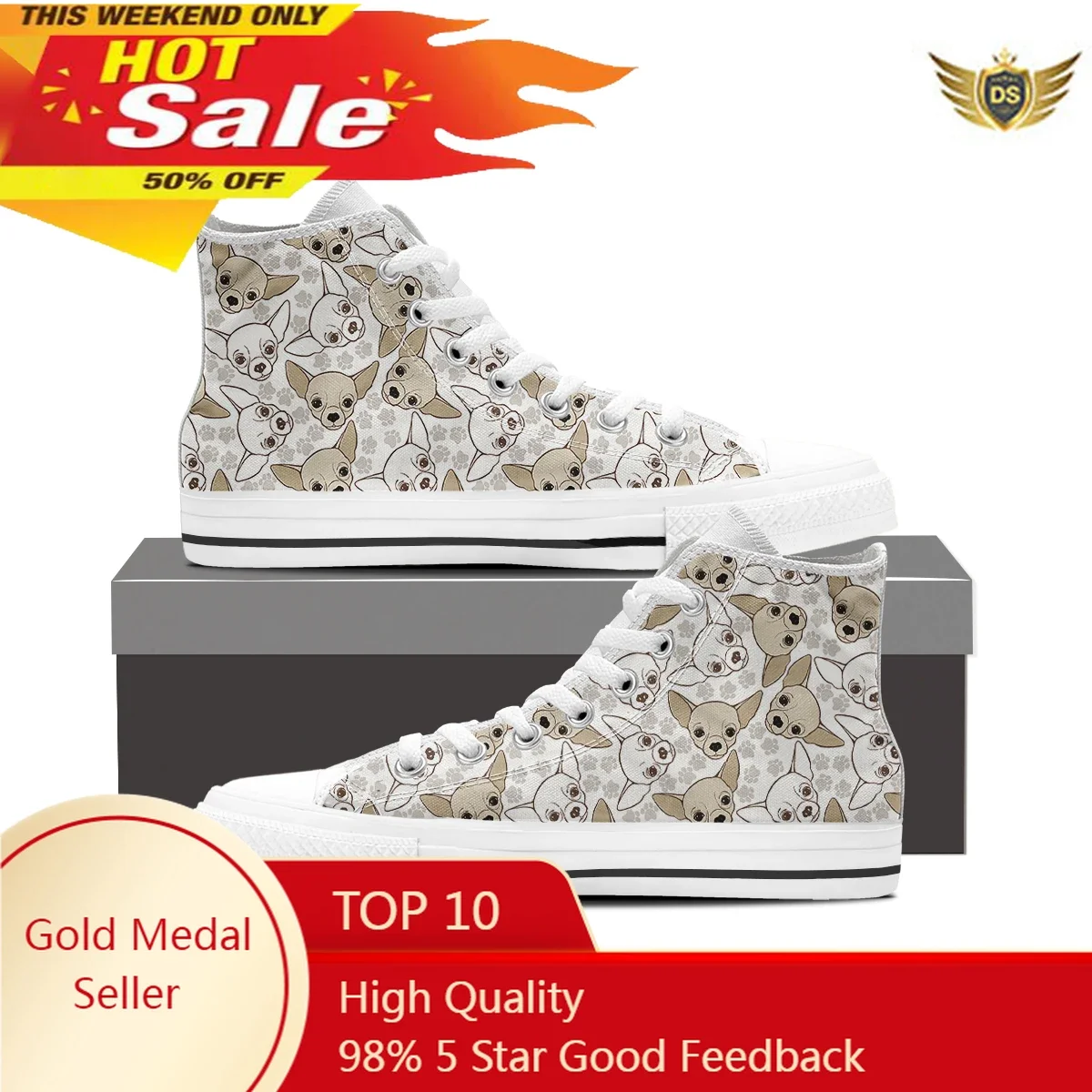 

Leisure High Top Men Canvas Shoes Lightweight Comfortable Outdoors Walking Sneakers Classic Cute Dog Student Shoes