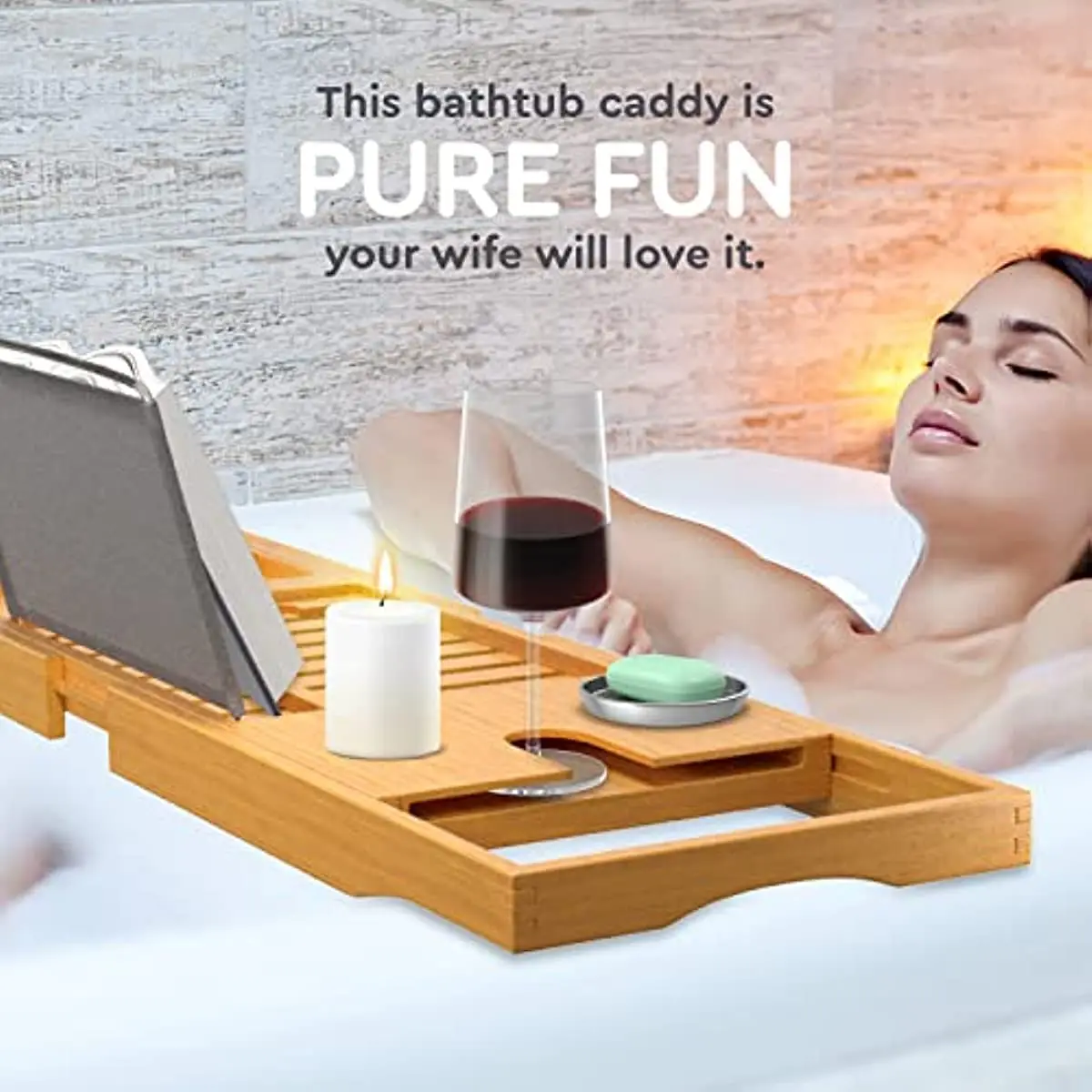 Premium Bamboo Bathtub Tray Expandable Wooden Bath Tray Adjustable Bathroom for Tub Luxury Bath Tub Table Gift Idea for Lov