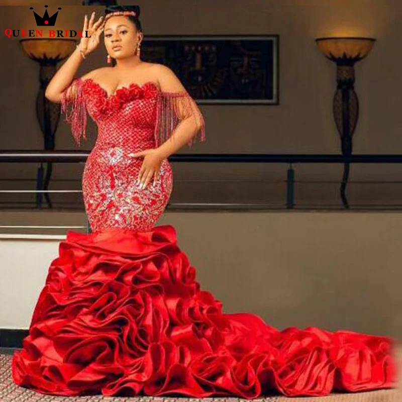 Sexy V-neck Mermaid Wedding Dresses Luxury Ruffle Train Tulle Off the Shoulder Crystal Beading Long Bridal Gown Custom Size DZ85