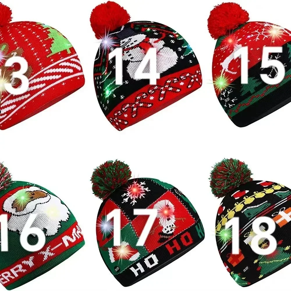 LED Christmas Knitted Hat Light Up Xmas Beanie Cap Unisex Winter Beanie Sweater Hat Colorful LEDs Christmas New Year christmas beanie hat