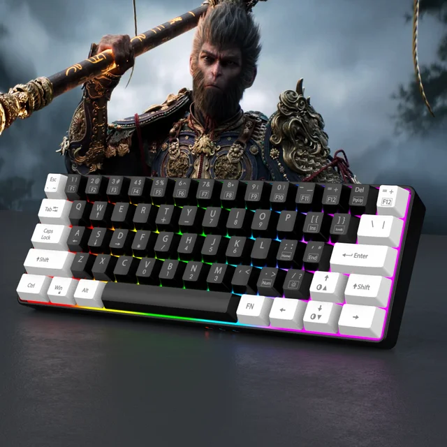 60% wired gaming keyboard, RGB backlight ultra compact mini keyboard, waterproof small compact 61 key keyboard for pc/Mac gamers 4