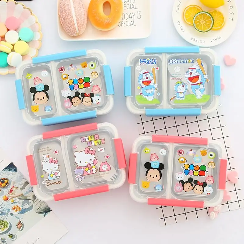 

Anime Disney Lunch Box Kawaii Mickey Kt Cat 850Ml Stainless Steel Children Students Fruit Rice Balls Camping Bento Food Storage