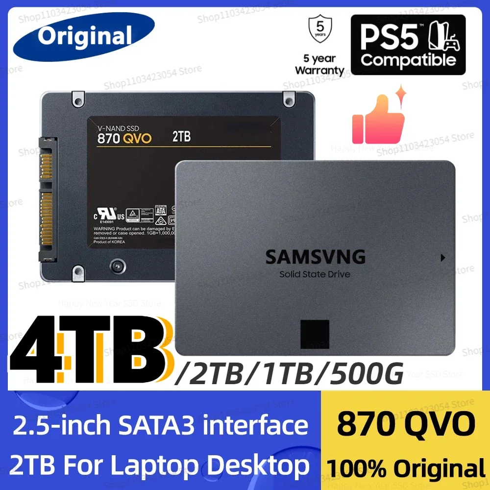 

PS5 For Samsung SSD QVO 870 2.5" Big Storage 1TB 2TB 4TB 8TB Internal Solid State Drive SATA3 SSD for Laptop Desktop Mini PC