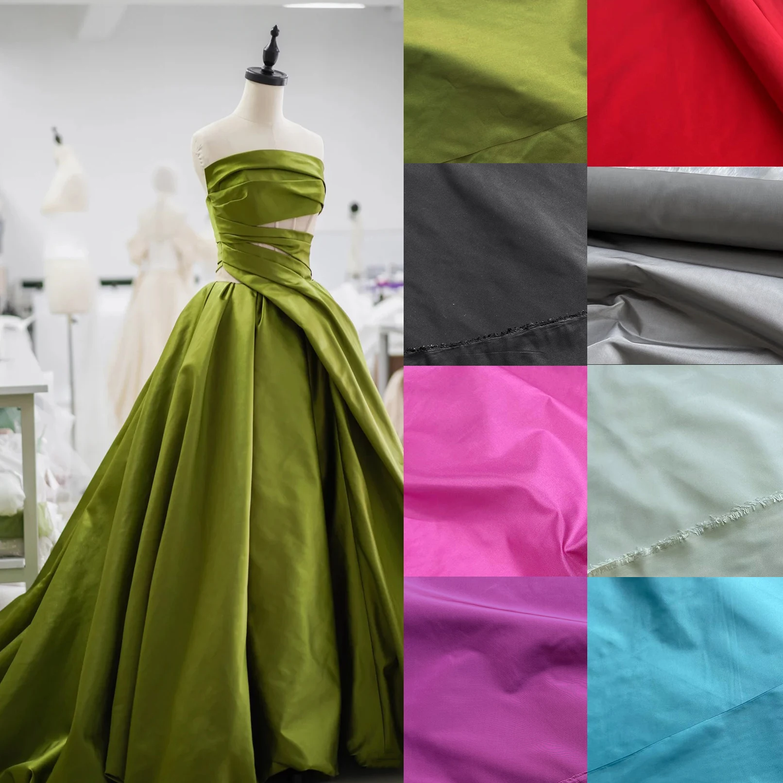 Avocado green Silk taffeta fabric dress wedding dress haute couture fabric Designer Evening wear handmade diy material
