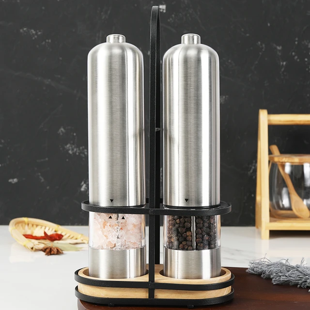 Battery Powered Stainless Steel Salt or Pepper Mill -Flafster Kitchen