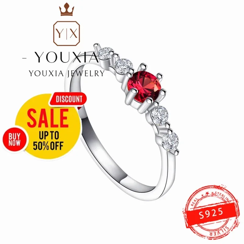 

Hot selling European and American style simple love design party fine jewelry 925 silver ruby Rings for women