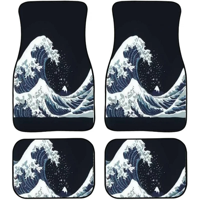 

Коврики для автомобиля, коврики для пола в японском стиле, с рисунком волн, морских волн на темном коврике, для украшения салона автомобиля