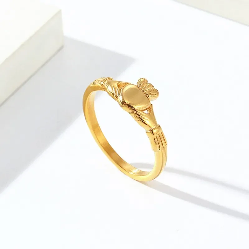 Stainless Steel Irish Claddagh Ring Heart Crown Wedding Promise Band for Women Men Size 5-9 5