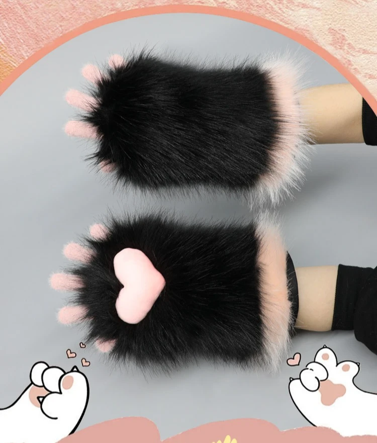 Neue Furry Tierkrallen Handgemachte Cosplay Kostüm Fursuit Katzenkralle Handschuhe Plüschkralle Handschuhe Liebe Herz Anime Bärenpfote Niedlicher Handschuh 1