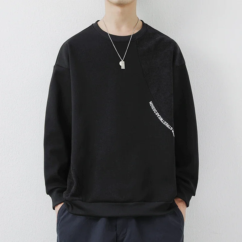 

Spring and Autumn Leisure Men's Sports Loose American Fashion Brand Versatile Youth Round Neck Long Sleeve Panel Hoodie
