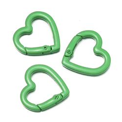 Set of 5 Metal Heart Spring Clasp Keychain Clips for DIY Jewelry and Accessories (Green)