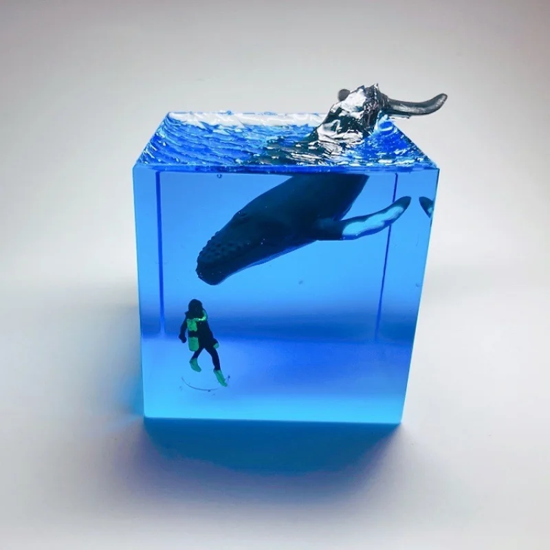 마린 레진 야광 화이트 고래 다이버, 작은 야간 램프, 창의적인 선물, 남녀 커플 선물, 데스크탑