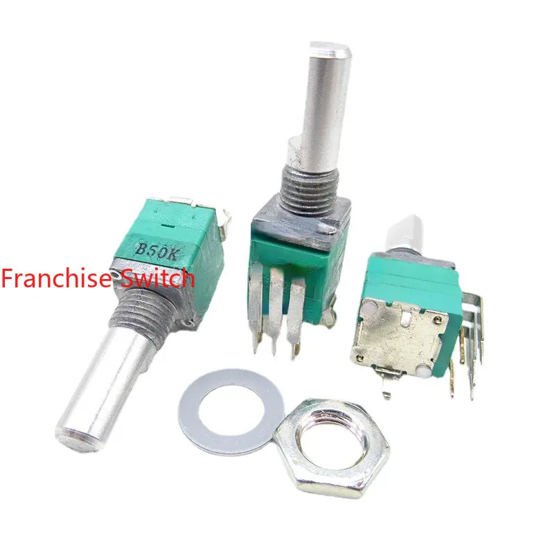 

5PCS High-quality Precision 097 9mm Sealed Single Adjustable Potentiometer With Switch Vertical Bent Foot B50K Handle 20 Axes