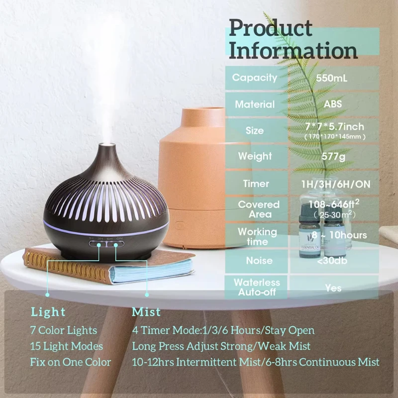 wireless 500ML Aromatherapy Essential Oil Diffuser woodstove Ultrasonic Air Humidifier Cool with 7 Color LED Lights 2