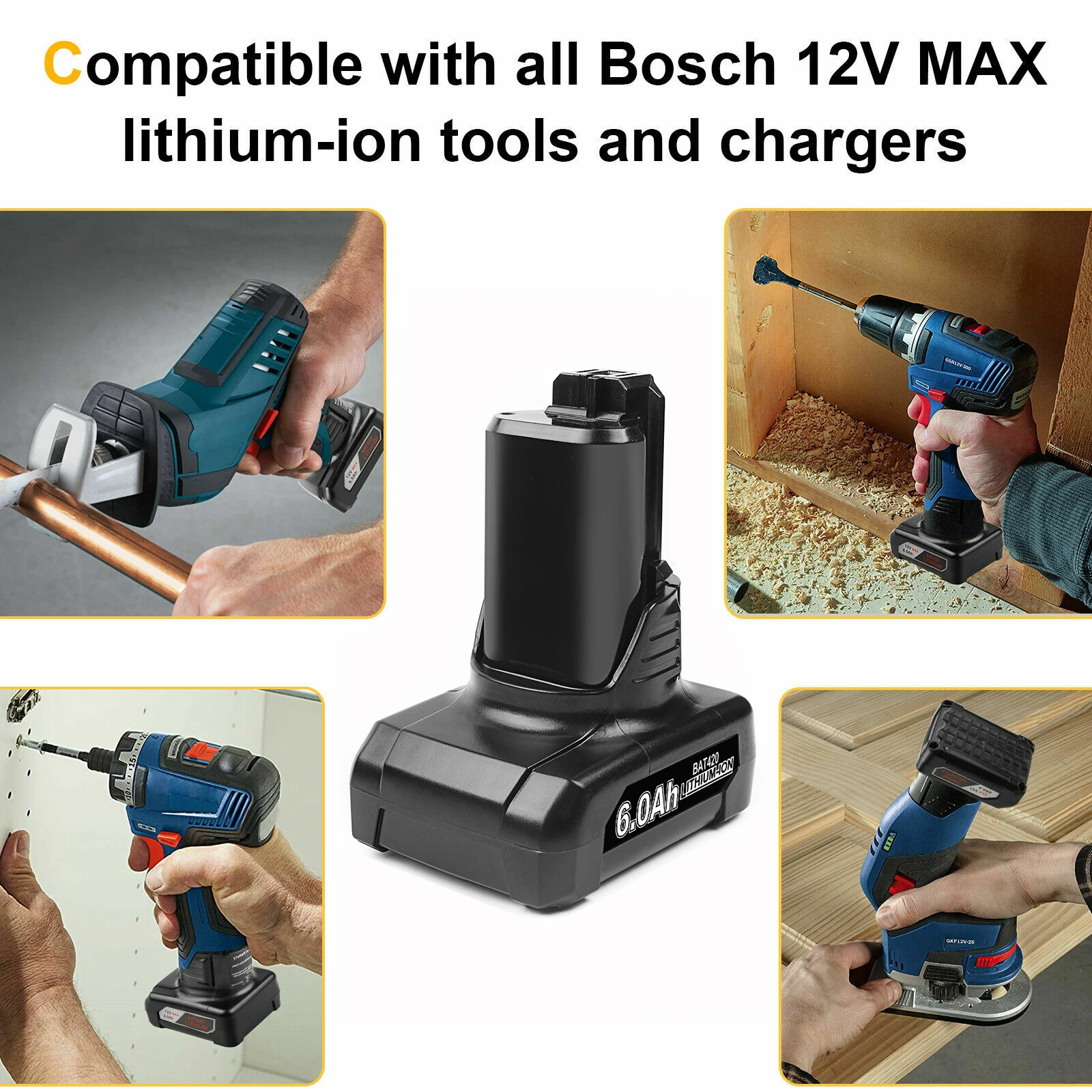 12V Li-ion 6000mAh BAT420 Replacement Battery For Bosch BAT420 BAT411 BAT412 BAT413 BAT414 10.8V Battery Cordless Power Tools