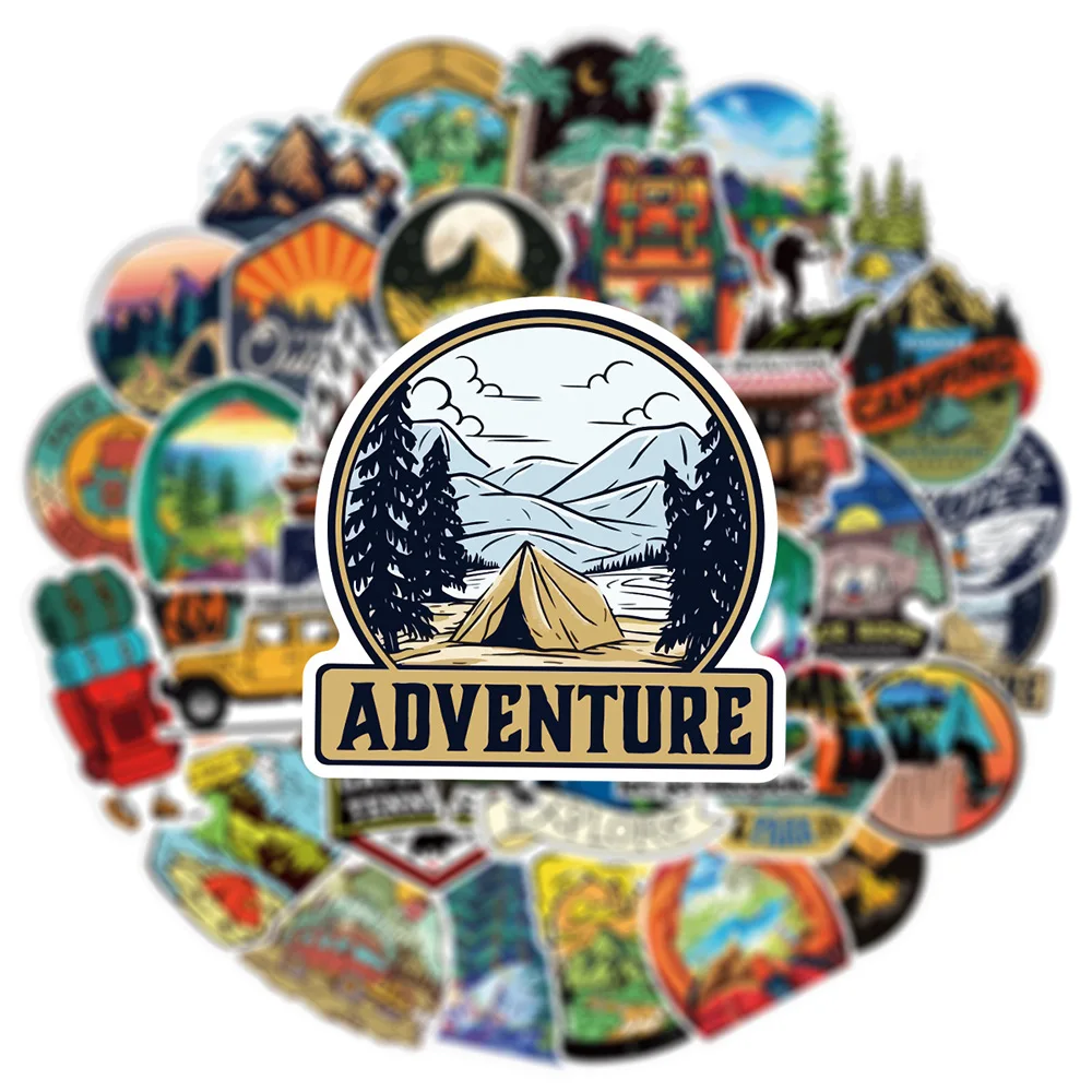 10/30/50/100pcs Outdoor Hiking Camping Stickers Cartoon Decal Skateboard Phone Laptop Car Luggage Bike Cool Waterproof Sticker 4