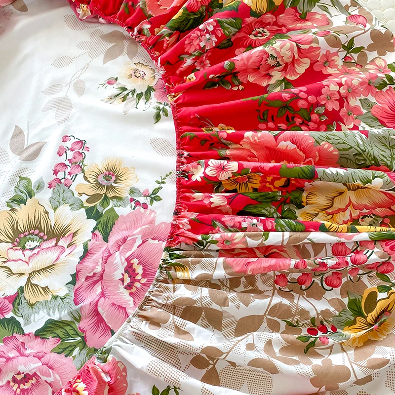 Flower Printed Fitted Bed Sheets Reactive Printed sabanas cama matrimonial Single/Queen/King Mattress Cover Double Bedsheets 4